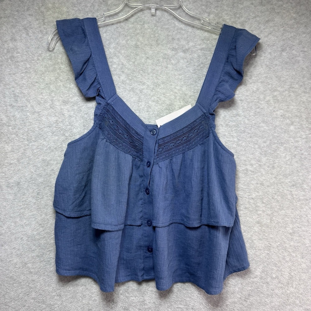 NWT American Eagle Top Small Futter Sleeve Ruffle Boho Cottage Lace Buttons